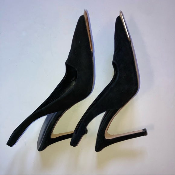 Good American Black Suede Leather Slingback Pointed Toe Pump Heels 7.5 - Picture 4 of 6